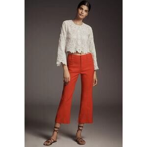 NWT Anthropologie Maeve Linen 70s Slim Crop Pants Size 33 Red Runs Large #8F511